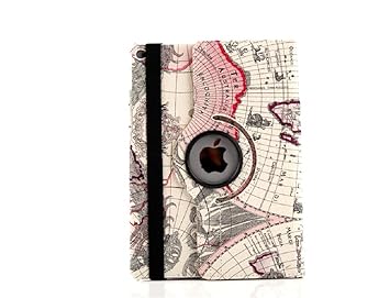 【クリックで詳細表示】iPad Air 2 用 PU レザー ケース ヴィンテージ 地図 マップ 柄 ブック 手帳 型 保護 カバー スタンド 機能 360度 回転可 アップル Apple アイパッド エアー 2 専用 各色 (レッド)： スポーツ＆アウトドア