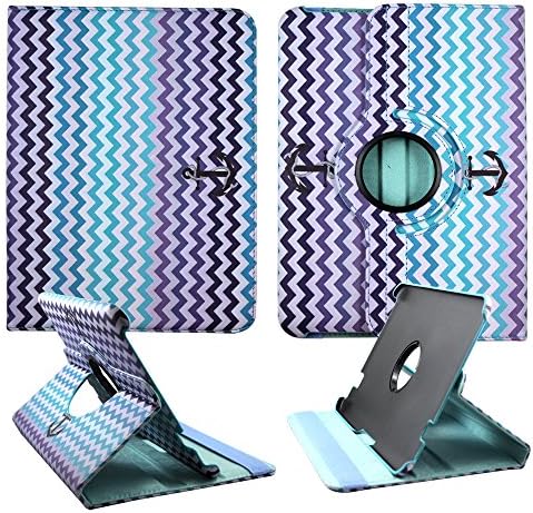Purple White Anchor Chevron Amazon Kindle Fire HD 8.9" (will not fit HDX 8.9") Leather 360 Rotating Case Cover Hard Phone Case Snap-on Cover Rubberized Touch Faceplates