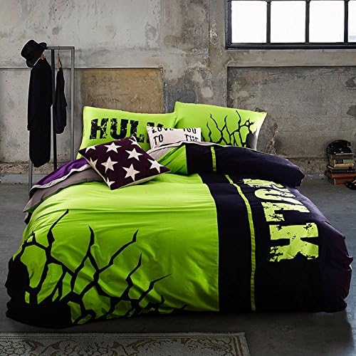 USpiece 100% Cotton Home Textile?Fluorescence Marvel Avengers A Bedding Set comforter Sets 4pcs:1pc Bed Sheet+1pc Quilt Cover+ 2 pcs Pillowcase Queen