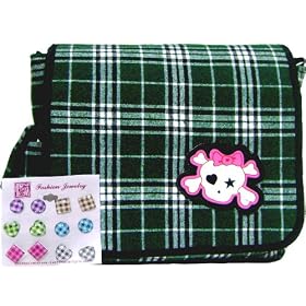 Buy Punk Plaid Messenger Bag Black  Green + Set of Earrings by Punk
