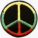 Rasta Tri-Colored Peace Sign - 3 inches -Embroidered Iron On or Sew On Patch (Reggae)