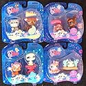 Set of 8 Littlest Pet Shop Pets - Greyhound & Bulldog - Yorki & Guinea Pig - Cat & Dove - Octopus & Fish