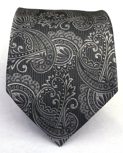 100% Silk Woven Charcoal Paisley Tie