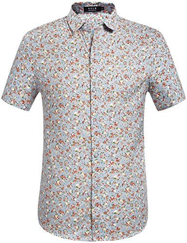 SSLR Men's Straight Fit Printed Short Sleeve Shirt (X-Large, Grey)