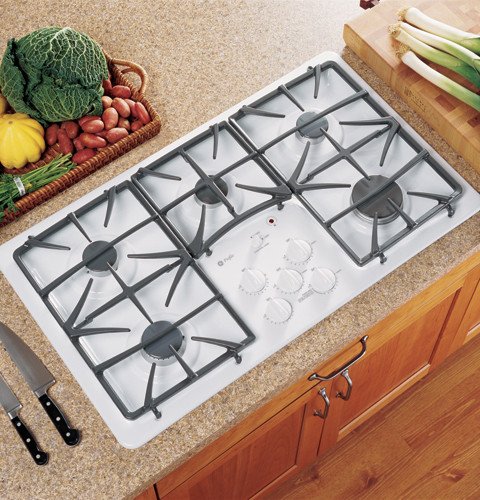 GE Profile : JGP975WEKWW 36 Gas Cooktop 5 Sealed Burners - White