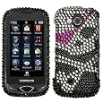 Sparkling Silver Pirate Skull with Pink Heart Eye Patch Full Diamond Rhinestone Snap on Hard Skin Shell Protector Cover Case for Samsung Reality U820 + Microfiber Cell Phone Bag