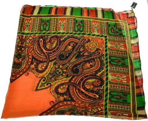 HandByHand® Multicolor Square Irregular Pattern Solid Border Scarf Wrap Shawl, Orange