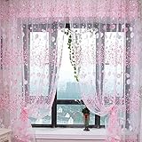 PanDaDa Floral Sheer Voile Curtain Drape Panel Tulle Valances Pink