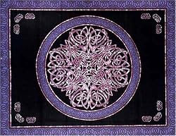 Blue & Black & Purple Celtic Circle Indian Bedspread, Twin Size