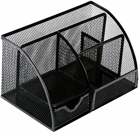 OfficeArmy Desktop Organizer #1 Mesh Metal Desk Organizer, Multi Compartment Office Desk Organizer with Drawer and Pencil Holder for Work Supplies and Accessories, Desk Caddy Colors: Black