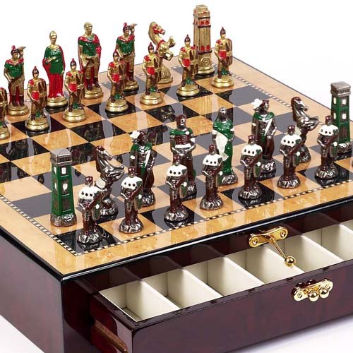 Lorenzini Hand Painted Chessmen From Italy & Tribeca Wood Chess Board with Storage