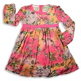 Lipstik - Girls Long Sleeve Floral Dress,Raspberry, Multi