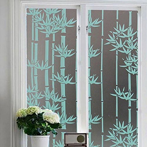 Eogo No Glue Frosted Static Cling Glass Film No Adhesive Static Decorative Privacy Window Film Window Stickers(Green Bamboo 60×200 cm)