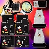 10 pc Mickey Mouse Vintage Combo Front Rear Car Floor Mats, Seat Covers, Steering Wheel Cover, CD Organizer, Matching Key Chain and CD Wallet