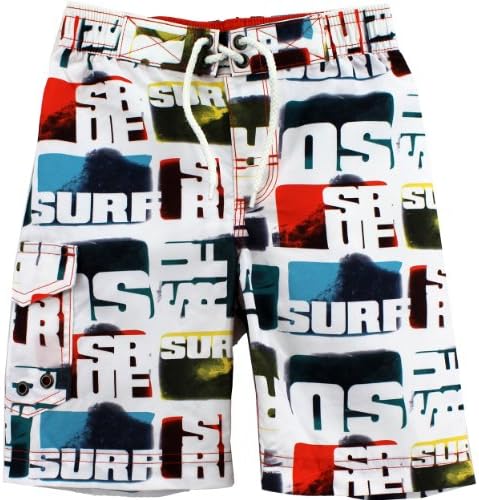 Toddler Board Shorts 1206017A (4T, White-"Surf")