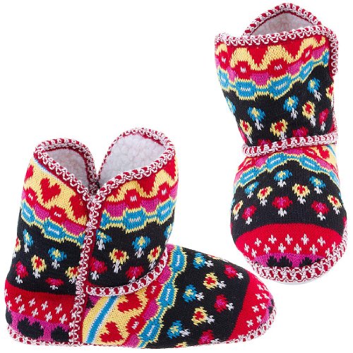 Chatties Colorful Knit Fair-Isle Bootie Slippers for Women