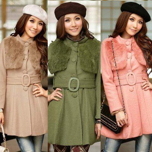 スタンドカラーラビットファー飾り・ミリタリー・カシミヤコート