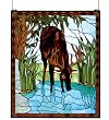 Deer in a Woodland Stream in Stained Glass