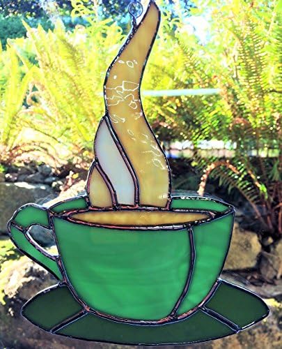 Steaming Hot Coffee or Tea Stained Glass Window Hanging