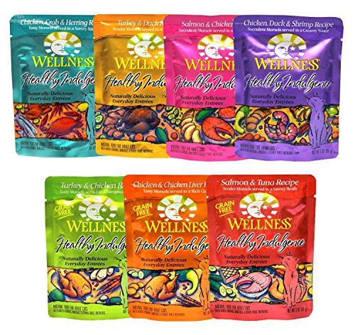 Wellness Healthy Indulgence Grain-Free Wet Cat Food Variety Pack - 7 Different Flavors - 3 Oz. Each (14 Total Pouches)