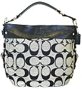 Coach Black White Signature Zoe Large Hobo Handbag