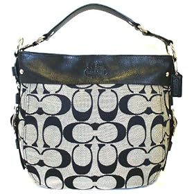 Coach Black White Signature Zoe Large Hobo Handbag