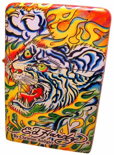 Jumbo Ed Hardy Flaming Tiger Tabletop Lighter Tattoo