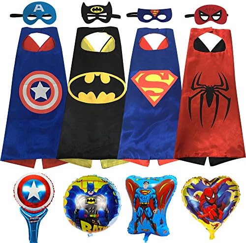 Lylan Superhero Dress Up Costumes - 4 Satin Capes, 4 Felt Masks and 4 Foil Balloons