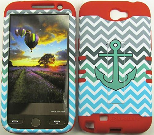 SAMSUNG GALAXY NOTE 2 CASE ANCHOR CHEVRON BLUE GREEN RD-TE628 HEAVY DUTY HIGH IMPACT HYBRID COVER RED SILICONE SKIN I317