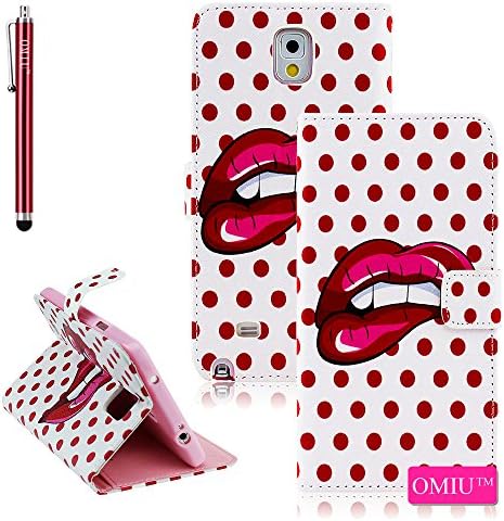 Galaxy Note 4 Case, OMIU(TM) [Polka Dots Red Lips] Luxury Bran-new Fashion Premium PU Leather Flip Magnet Wallet Slim Shell Case Cover Protector Fit For Samsung Galaxy Note 4, Sent Stylus