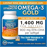 #1 Omega 3 Fish Oil Capsules - Triple Strength Omega 3 Gold - 1400mg, 180 Softgels (Contains 980mg of Omega 3 per Softgel) (Pharmaceutical Grade) (Enteric Coated)