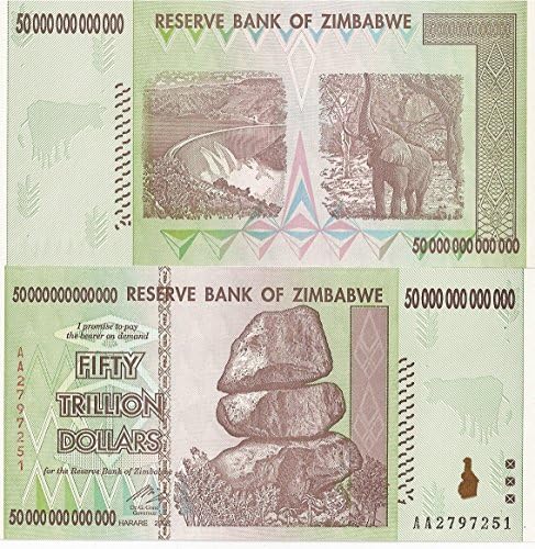 Zimbabwe Currency 50 TRILLION $ UNCIRCULATED BILLS x 80 (2008)AA Prefix