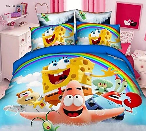 Spongebob Squarepants - Blue White Yellow Orange- 4 Piece Twin Duvet Cover Set