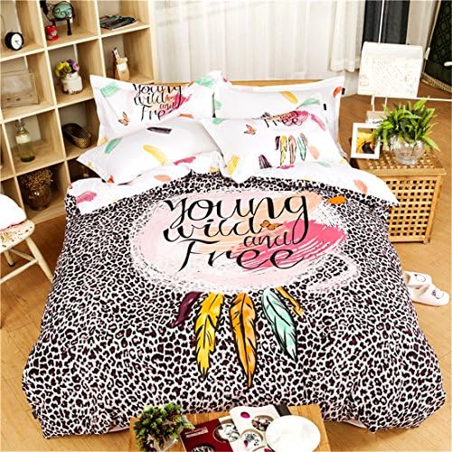 Bedream 4 Pieces Duvet Cover Bedding Set Dreamcatcher Leopard Print Pattern Soft Staple 100% Cotton Queen Size - Luxurious, Comfortable, Breathable, Extremely Durable