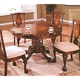Beautiful Cherry Brown Finish Wood Pedestal Dining Table