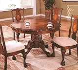 Beautiful Cherry Brown Finish Wood Pedestal Dining Table