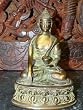 Buddha in Bhumi Sparsha Mudra Decorated Robe Brass Statue India 8"