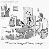 'Ill work on the appeal. You try to escape.' Cartoon print by Leo Cullum, Published in The New Yorker on 4/18/2005