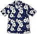 White Hibiscus Fern Mens Hawaiian Aloha Shirt in Blue.