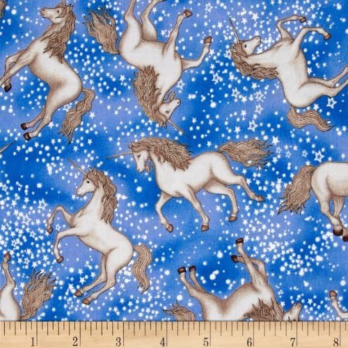 1/2 Yard - "Enchanted Kingdom" Unicorns on Blue Cotton Fabric (Great for Quilting, Sewing, Craft Projects, Quilts, Throw Pillows & More) 1/2 Yard X 44" Wide