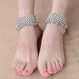 Womens Small Bells Antique Silver Anklet Chain Foot Barefoot