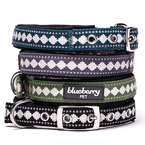 Blueberry-Pet-Collars-for-Dogs-34-Medium-Neoprene-Padded-Dog-Collar-in-Moss-Green-with-Jacquard-Pattern-Matchi