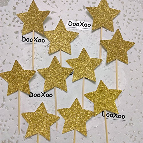 DOOXOO Twinkle Twinkle Little Star Cupcake Toppers Twinkle Star Birthday Star Cupcake Toppers Star Baby Shower Cupcake Toppers Gold Star Toppers Set of 24