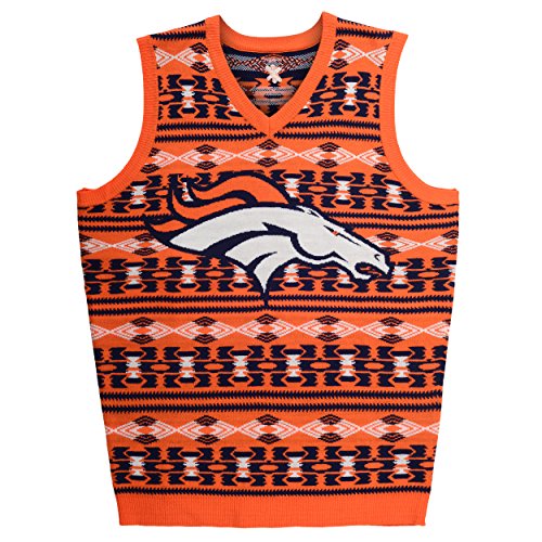 KLEW NFL Denver Broncos Ugly Sweater Vest, Medium, Blue