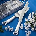 Interlocking hearts design cake knife/server set