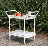 Outdoor White Resin Wicker Serving Cart