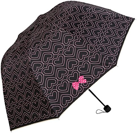 UNI Heart Bow Print Ladies Dome Bubble Compact Umbrella, Black