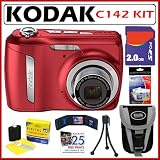 Kodak EasyShare C142 10MP Digital Camera with 3x Optical Zoom and 2.5 Inch LCD in Red + 2GB Accessory Kit