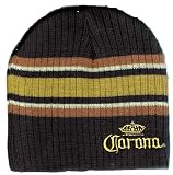 Corona Extra Alcohol Beer - Brown Tan Stripe Knit Ribbed Striped Beanie Cap Hat