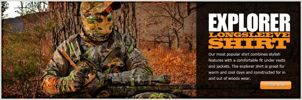 Hunter in Blind Wearing the Russell Outdoors Explorer Long Sleeve Shirt